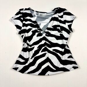 JohnPaulRichard Y2K O Ring Black and White Zebra Print Top - Size Medium